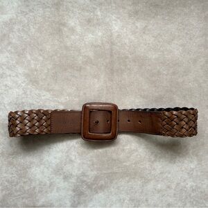 BANANA REPUBLIC Brown Leather Woven / Braided Wide Belt with Square Buckle